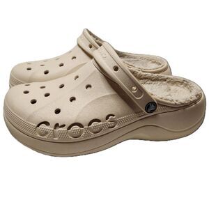 Crocs Lined Wedge Platform Clogs Women’s 11 Eggshell Cream